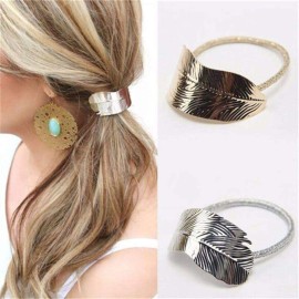 6PCS High Ponytail Holder Metal Leaf Hair Band Rope Wrap Alloy Punk Hair Cuff Elastic Hair Clips Metal Hair Ties Metallic Headwear Holder Fashion Hair Accessories For Ladies Toddler Thick Hair