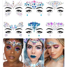 iMethod Mermaid Face Jewels - Stick On Gems, Rave Accessories for Festival & Holiday Costumes, 6 Pcs, Multicolored