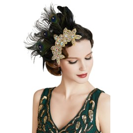 BABEYOND 1920s Flapper Hair Clip 20s Great Gatsby Headpiece 1920s Flapper Gatsby Hair Accessories (Peacock)