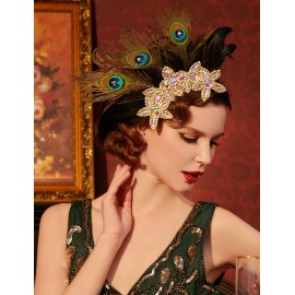 BABEYOND 1920s Flapper Hair Clip 20s Great Gatsby Headpiece 1920s Flapper Gatsby Hair Accessories (Peacock)