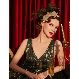 BABEYOND 1920s Flapper Hair Clip 20s Great Gatsby Headpiece 1920s Flapper Gatsby Hair Accessories (Peacock)