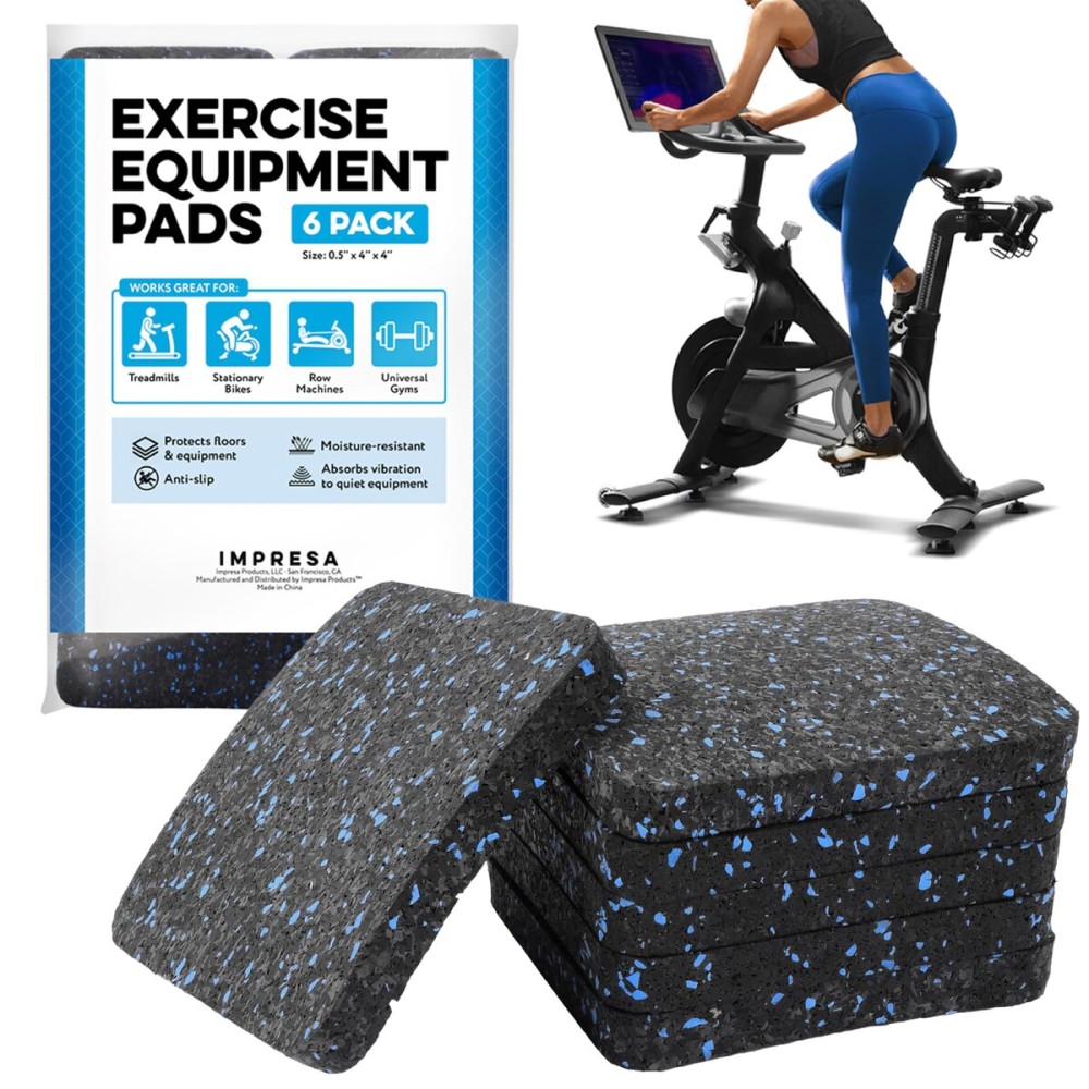 Impresa 6-Pack Exercise Equipment Pads - Workout Mats for Home Gym - 4 x 4 x 0.5 in Rubber Floor Protectors - Anti-Skid Foot Pads for Treadmill Pad & Exercise Bike - Rubber Gym Flooring Shields