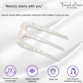 French Amie Tri Prongs Frost White 3 Handmade Cellulose Acetate Bun Holder Chignon Hair Pin Stick French Amie Tri Prongs Frost White 3 Handmade Cellulose Acetate Bun Holder Chignon Hair Pin Stick