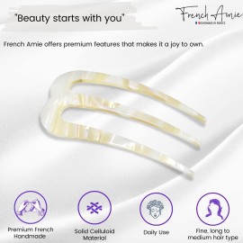 French Amie Tri Prongs Ivory Cream Nougat 3 Handmade Cellulose Acetate Bun Holder Chignon Hair Pin Stick French Amie Tri Prongs Ivory Cream Nougat 3 Handmade Cellulose Acetate Bun Holder Chignon Hair Pin Stick
