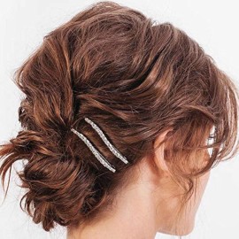 Luxcastle Rhinestones Hairpiece Gorgeous Shiny Silver Delicate Hairpin Bridal Hair Clips Elegant Hair Accessories for Women Girls 2Pcs (Silver)