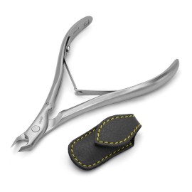 GERMANIKURE Tapered Professional Cuticle Trimmer - 1/4 Quarterl Jaw Nipper - Ethically Made in Germany - FINOX Stainless Steel Sharp Cuticle Remover in Leather Case - Manicure Tool, r153, 3mm