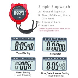 Simple Stopwatch, BESTWYA Large LCD Screen Handheld Count Up Timer with Time Calendar Clock Function (Pack of 4,B)