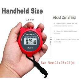 Simple Stopwatch, BESTWYA Large LCD Screen Handheld Count Up Timer with Time Calendar Clock Function (Pack of 4,B)