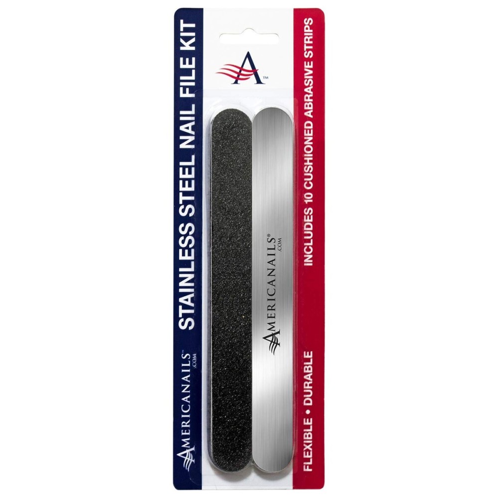 Americanails Stainless Steel Nail File Kit with EasyPeel Cushioned Abrasive Strips