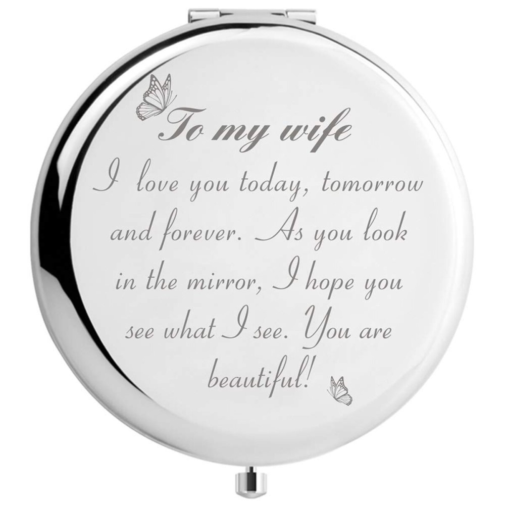DIDADIC Wife Birthday Gift Ideas, Valentines Day Present for her, to My Wife Compact Mirror for Wedding Anniversary Mothers Day