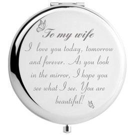 DIDADIC Wife Birthday Gift Ideas, Valentines Day Present for her, to My Wife Compact Mirror for Wedding Anniversary Mothers Day
