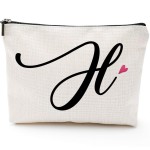 Blue Leaves H Initial Monogram Personalized Travel Makeup Bag,Cosmetic Bag Gifts with Zipper Waterproof(Makeup bag-Letter H)