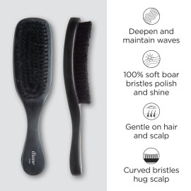 Diane Boar Curved Wave Brush for Men and Women - Black, Soft Bristles for Fine to Medium Hair - Use for Detangling, Smoothing, Wave Styles, Soft on Scalp, Restore Shine and Texture