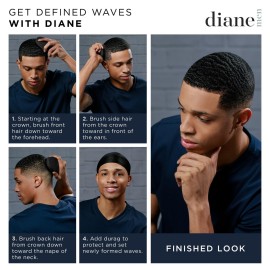 Diane Boar Curved Wave Brush for Men and Women - Black, Soft Bristles for Fine to Medium Hair - Use for Detangling, Smoothing, Wave Styles, Soft on Scalp, Restore Shine and Texture