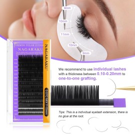 NAGARAKU 5 Trays Eyelash Extensions Individual Lashes 0.07mm C curl 9/10/11/12/13mm in 1 pack Classic Soft Natural Professional Faux Mink 16 rows