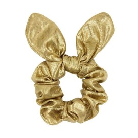 4 Pack PU Leather Bow Hair Scrunchies Bobbles Ponytail Holder Rabbit Ear Hair Ties Hair Bands for Girls Cheer,Dance Recital,Birthday Shirt,Themed Party Festivals (Gold)