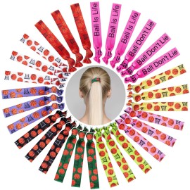 WILLBOND 30 Pcs Basketball Hair Accessories Basketball Hair Ties 10 Styles Elastic Scrunchies Sports Ponytail Holders No Crease Hairbands Ribbon Ties Team Gifts for Players Sports Party Favors