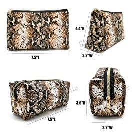 FITINI 2 Pack Makeup Bag Organizer Set Portable Large Cosmetic Pouch Travel Brush Holder PU Handbag with Gold Zipper Storage Case for Women Purse,Snake Skin