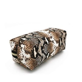 FITINI 2 Pack Makeup Bag Organizer Set Portable Large Cosmetic Pouch Travel Brush Holder PU Handbag with Gold Zipper Storage Case for Women Purse,Snake Skin