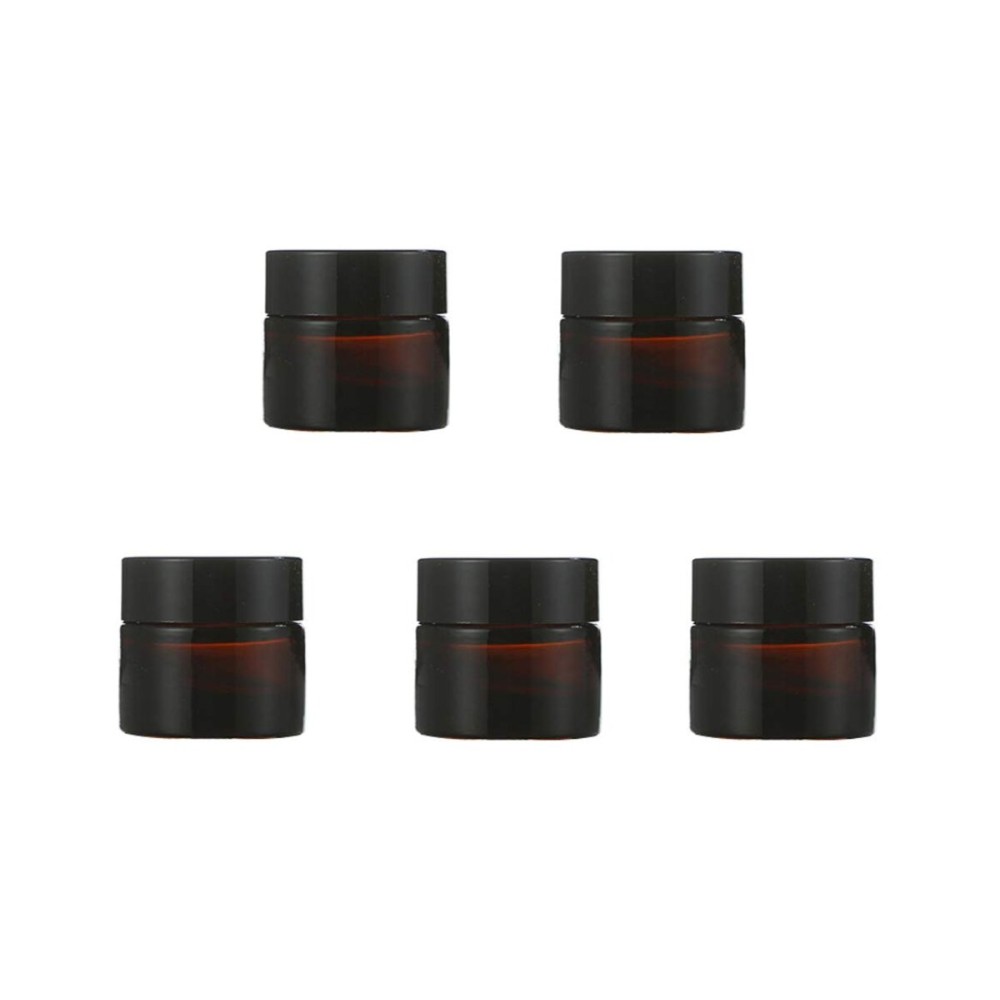 5Pcs 10ml 0.35oz Travel Size Empty Refillable Amber Glass Cosmetic Containers Round Sample Jars Pot Vial Bottle with Inner Liners and Black Lids for Face Creams Lotions and More