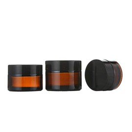 5Pcs 10ml 0.35oz Travel Size Empty Refillable Amber Glass Cosmetic Containers Round Sample Jars Pot Vial Bottle with Inner Liners and Black Lids for Face Creams Lotions and More