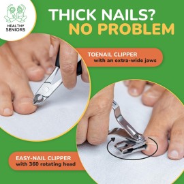 Finger & Toe Nail Clippers for Thick Nails for Seniors - 4-Piece Heavy Duty Toenail Clippers for Seniors - Professional Wide Trimmers for Diabetic People - Complete Kit with Storage Bag Finger & Toe Nail Clippers for Thick Nails for Seniors - 4-Piece Heavy Duty Toenail Clippers for Seniors - Professional Wide Trimmers for Diabetic People - Complete Kit with Storage Bag