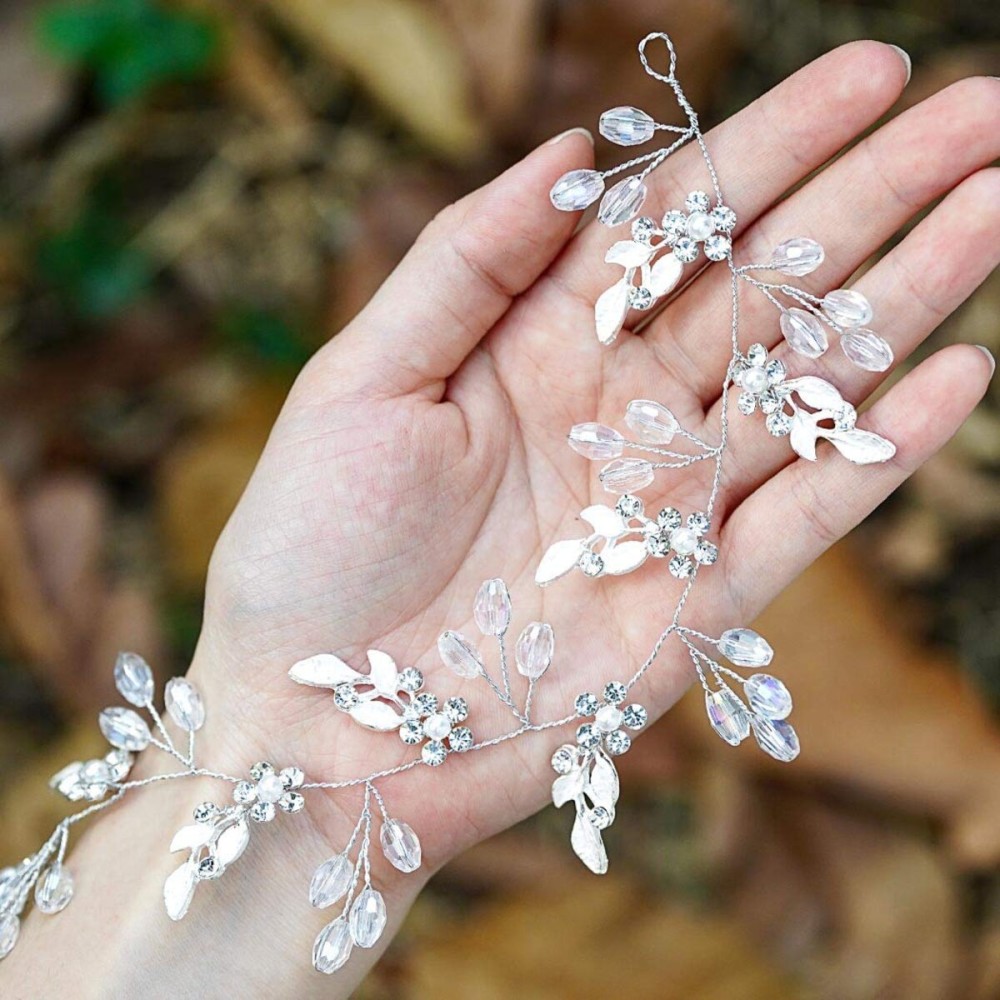 Unicra Leaf Wedding Hair Vine Flower Bridal Hair Piece Crystal Rhinestone Long Headband for Women and Girls (Silver) Unicra Leaf Wedding Hair Vine Flower Bridal Hair Piece Crystal Rhinestone Long Headband for Women and Girls (Silver)
