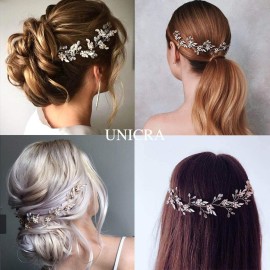 Unicra Leaf Wedding Hair Vine Flower Bridal Hair Piece Crystal Rhinestone Long Headband for Women and Girls (Silver) Unicra Leaf Wedding Hair Vine Flower Bridal Hair Piece Crystal Rhinestone Long Headband for Women and Girls (Silver)