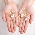 Fstrend Bridal Wedding Hair Pins White Flower Clip Gold Bride Hair Accessory for Women and Girls (Pack of 2) (Gold)