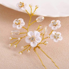 Fstrend Bridal Wedding Hair Pins White Flower Clip Gold Bride Hair Accessory for Women and Girls (Pack of 2) (Gold) Fstrend Bridal Wedding Hair Pins White Flower Clip Gold Bride Hair Accessory for Women and Girls (Pack of 2) (Gold)