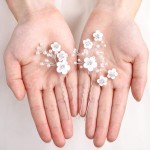 Fstrend Bridal Wedding Hair Pins White Flower Clip Silver Bride Hair Accessory for Women and Girls