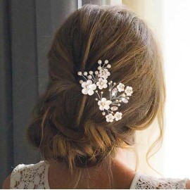 Fstrend Bridal Wedding Hair Pins White Flower Clip Silver Bride Hair Accessory for Women and Girls Fstrend Bridal Wedding Hair Pins White Flower Clip Silver Bride Hair Accessory for Women and Girls