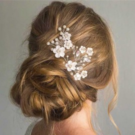 Fstrend Bridal Wedding Hair Pins White Flower Clip Silver Bride Hair Accessory for Women and Girls Fstrend Bridal Wedding Hair Pins White Flower Clip Silver Bride Hair Accessory for Women and Girls