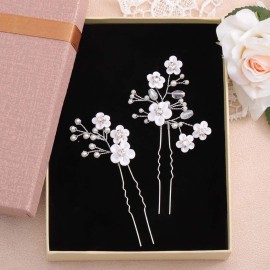 Fstrend Bridal Wedding Hair Pins White Flower Clip Silver Bride Hair Accessory for Women and Girls Fstrend Bridal Wedding Hair Pins White Flower Clip Silver Bride Hair Accessory for Women and Girls