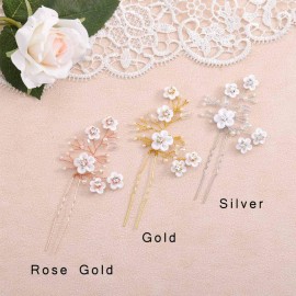 Fstrend Bridal Wedding Hair Pins White Flower Clip Silver Bride Hair Accessory for Women and Girls Fstrend Bridal Wedding Hair Pins White Flower Clip Silver Bride Hair Accessory for Women and Girls