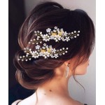 Fstrend Bridal Wedding Hair Pins Silver Sparkly Rhinestones Pearls Hair Pin Crystals Bride Hairpieces Leaves Hair Accessories for Women and Girls(Pack of 2) (Gold)