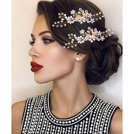 Fstrend Bridal Wedding Hair Pins Silver Sparkly Rhinestones Pearls Hair Pin Crystals Bride Hairpieces Leaves Hair Accessories for Women and Girls(Pack of 2) (Gold) Fstrend Bridal Wedding Hair Pins Silver Sparkly Rhinestones Pearls Hair Pin Crystals Bride Hairpieces Leaves Hair Accessories for Women and Girls(Pack of 2) (Gold)