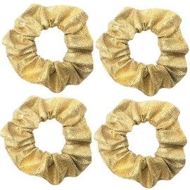 4 Pack Shiny Marble Grain Metallic Festival Christmas Hair Scrunchies Hair Eleastic Bands Scrunchy Hair Ties Ropes Ponytail Holders Wrist Bands for Girls School,Dance,Stage (Gold)