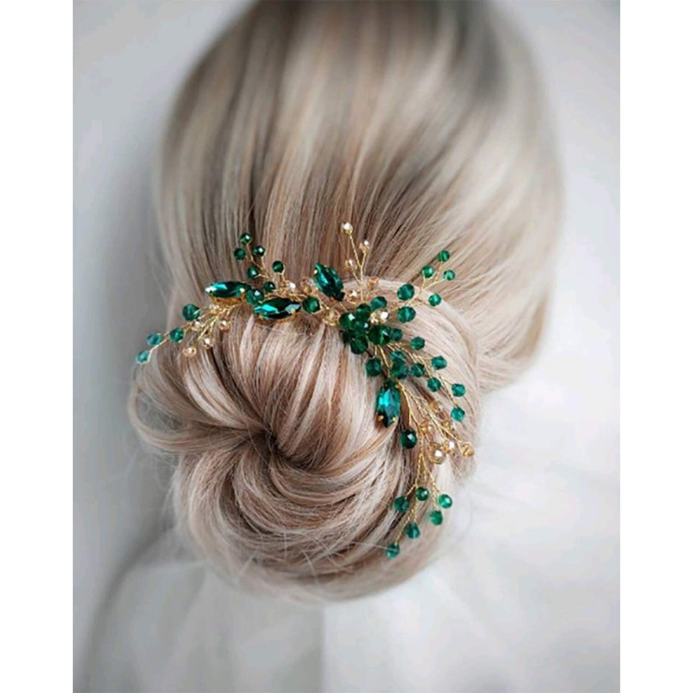 Denifery Bridal Emerald Gold Hair Piece - Emerald & Gold Hair Clip - Wedding Hair Accessory Denifery Bridal Emerald Gold Hair Piece - Emerald & Gold Hair Clip - Wedding Hair Accessory
