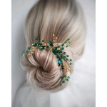 Denifery Bridal Emerald Gold Hair Piece - Emerald & Gold Hair Clip - Wedding Hair Accessory