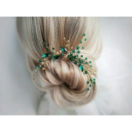 Denifery Bridal Emerald Gold Hair Piece - Emerald & Gold Hair Clip - Wedding Hair Accessory Denifery Bridal Emerald Gold Hair Piece - Emerald & Gold Hair Clip - Wedding Hair Accessory