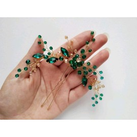 Denifery Bridal Emerald Gold Hair Piece - Emerald & Gold Hair Clip - Wedding Hair Accessory Denifery Bridal Emerald Gold Hair Piece - Emerald & Gold Hair Clip - Wedding Hair Accessory