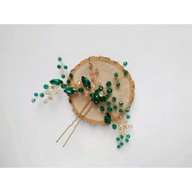 Denifery Bridal Emerald Gold Hair Piece - Emerald & Gold Hair Clip - Wedding Hair Accessory Denifery Bridal Emerald Gold Hair Piece - Emerald & Gold Hair Clip - Wedding Hair Accessory