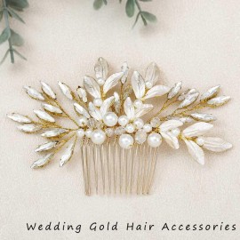 Unicra Bride Wedding Gold Leaf Hair Comb Crtstal Bridal Headpiece Bridesmaids Pearls Hair Accessories for Women and Girls (Gold) Unicra Bride Wedding Gold Leaf Hair Comb Crtstal Bridal Headpiece Bridesmaids Pearls Hair Accessories for Women and Girls (Gold)