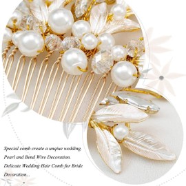Unicra Bride Wedding Gold Leaf Hair Comb Crtstal Bridal Headpiece Bridesmaids Pearls Hair Accessories for Women and Girls (Gold) Unicra Bride Wedding Gold Leaf Hair Comb Crtstal Bridal Headpiece Bridesmaids Pearls Hair Accessories for Women and Girls (Gold)