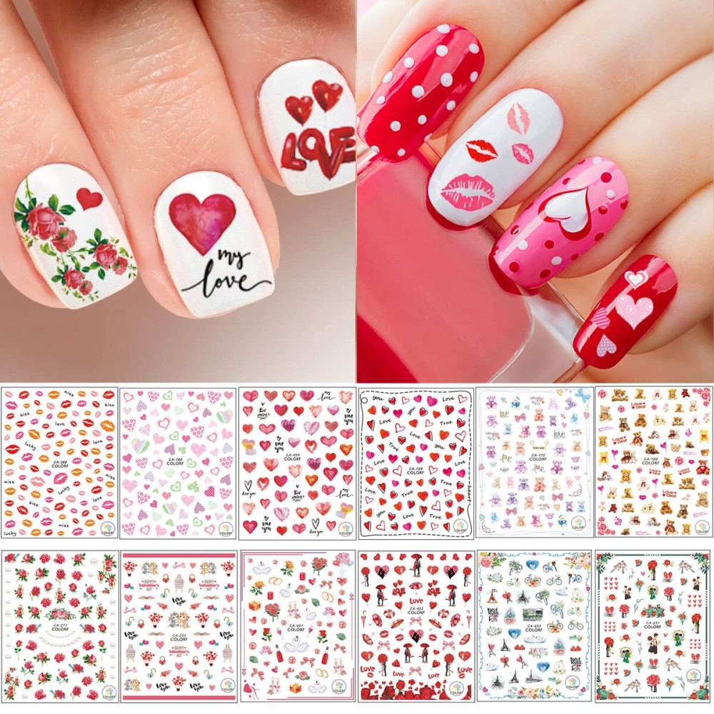 Adurself 1000+ Patterns Valentine\'s Day Nail Art Decals Lips 3D Nail Self-Adhesive Stickers Rose Heart Bear Love for Women Girls Kids DIY Nail Design Manicure Adurself 1000+ Patterns Valentine\'s Day Nail Art Decals Lips 3D Nail Self-Adhesive Stickers Rose Heart Bear Love for Women Girls Kids DIY Nail Design Manicure