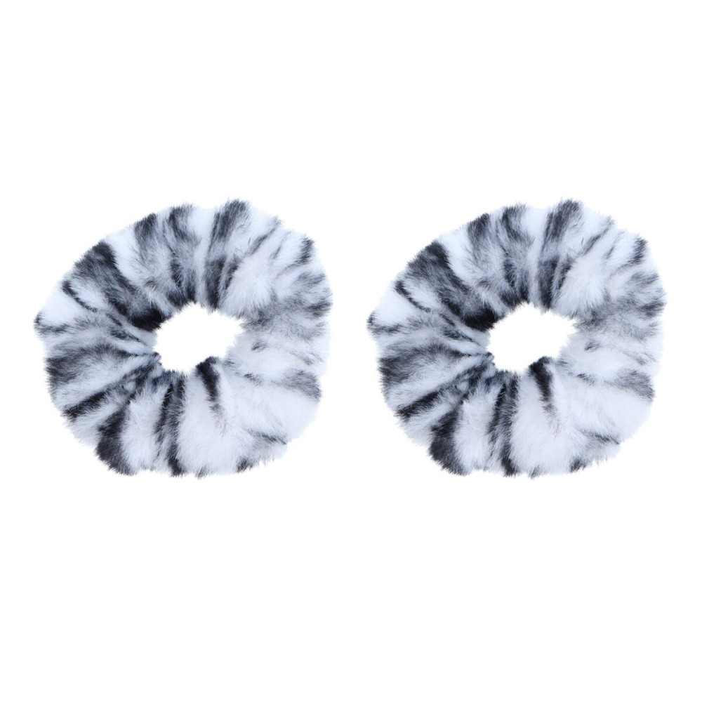 Small Two Tone Fur Scrunchies - Set of 2 (White Black)