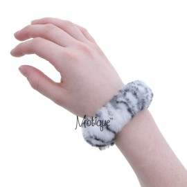 Small Two Tone Fur Scrunchies - Set of 2 (White Black)