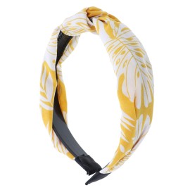 Motique Accessories Turban Knot Headband with Leaves for Women and Girls-Yellow