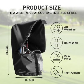 Golf Bag Rain Cover Waterproof Hood Protection Black Pack Durable Lightweight Club Bags Raincoat for Men Women Golfer (1 Pack Standard)